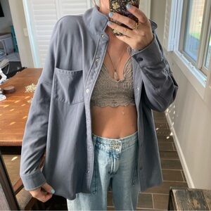Grayish Purple Shacket Jacket Shirt Button Down Light Weight Cozy Soft Pockets